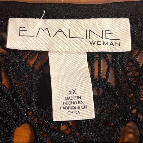 Emaline women black cotton open front 3/4 sleeve flower cardigan 2X - Picture 5 of 7